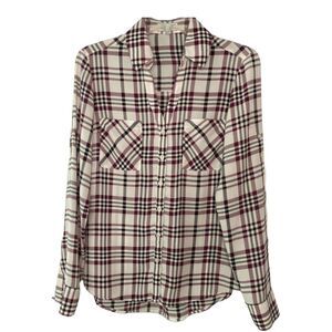 Express Women Blouse Black & White  Red The Portofio shirt in plaid print Small